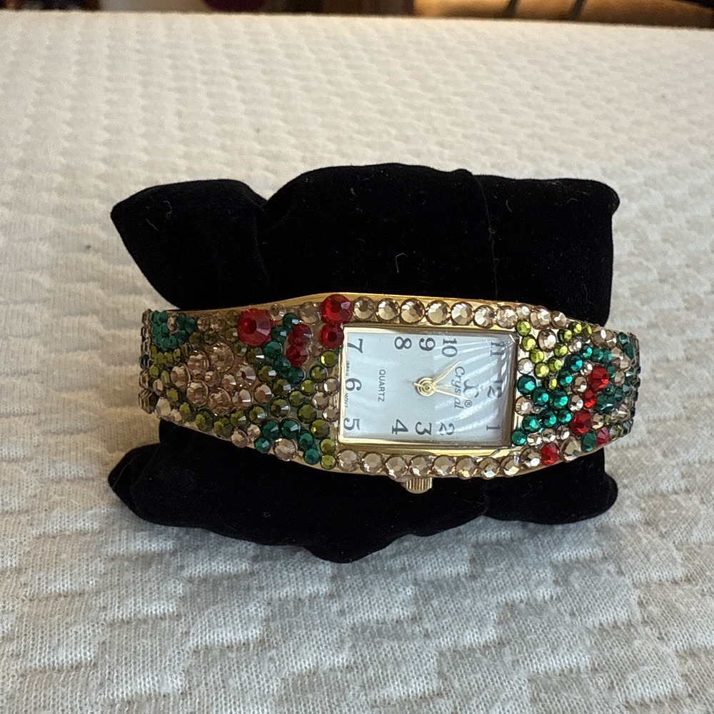 Jimmy Crystal New York Swarovski Multi-Color Crystal Bangle Watch WJ200 Gold